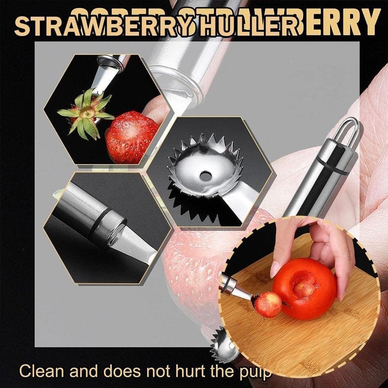 Stainless Steel Strawberry Huller and Tomato Stem Corer Tool,Portable Fruit