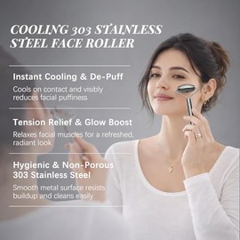 303 Stainless Steel Face Roller Set with Metal Gua Sha Facial Tool– Face Massager Tool for Lymphatic Drainage & Sculpting, Ice Face Roller & Guasha To
