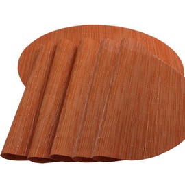 Placemats,Red-A Imitation Bamboo Oval Woven Vinyl Heat Resistant Placemats Washable Table Mats for Kitchen Table Set of 6,Orange