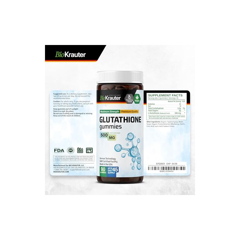 BIO KRAUTER Gomitas de L-glutatión - 500 mg - 90