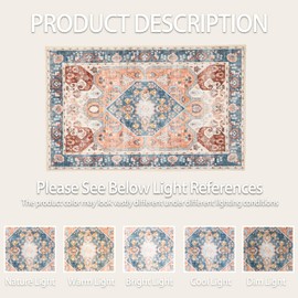 ARTWEAVER 5x7 Area Rugs-Washable Non-Slip Area Rugs for Living Room, Dining Room, Bedroom Home Office-Vintage Medallion Soft Non-Shedding Distressed Faux Wool Area Rugs(Blue and Orange, 5'×7')