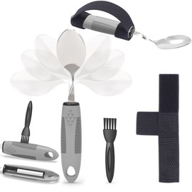 PKPKAUT Bendable/Weighted Spoon for Hand Tremors, Adaptive Handicap Spoon for Parkinsons Patients, Parkinson Curved Spoon for Shaking Hands, Liftware Angled Arthritis Spoon for Adults Disabled Elderly