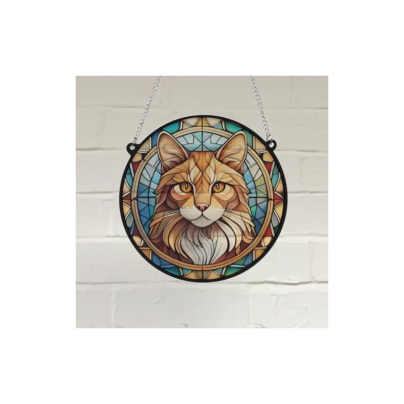 Image Industry Ginger Cat Stained Glass Effect Suncatcher - Garden