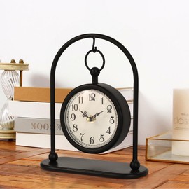 JUMBO DECOR Vintage Metal Table Clock, Farmhouse Table Clock, Small Black Silent Non-Ticking Battery Operated Desk and Shelf Clocks for Home Kitchen Living Room Bedroom Decor