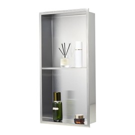 VEVOR Shower Niche, 13 x 25 x 4 inch Recessed Wall Niche Double-layer, with Hollowed-out Divider,Heavy-duty Stainless Steel Modern Shampoo Storage Organizer,Waterproof, Silver for Bathroom