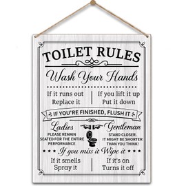 Toilet Rules Sign Bathroom Wall Decor, New Home Gifts Housewarming Gifts for Women Men, Wooden Sign With Rope, Wood Hanging Sign for Restroom Toilet Farmhouse Door Decorations -33