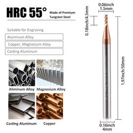 1.5 mm CNC End Mill Carbide 4 Cutting Edges 5 Pieces TiSiN Coat Spiral Cutter Bit Solid Carbide Drill Bits with 4 Grooves, 55 HRC Cutting End Mill Set Drill for Aluminium Alloy, Steel, Copper