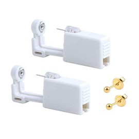 2 Pack Self Ear Piercing Gun Earring Disposable Ear Stud Gun Kit Sterile No Pain Ear Piercing Gun Kit Tool (Gold Ball)