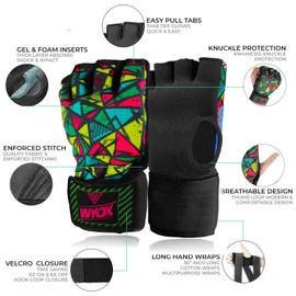 WYOX Gel Boxing Hand Wraps Inner Gloves for Men & Women, 80cm Quick Wrist Straps, Padded Knuckle Protection for Muay Thai Kickboxing, Hand Wraps for Boxing & Martial Arts (Xeno Picasso, L/XL)