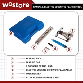 Wostore Manual & Electric Eccentric Flaring Tool - 9 Dies for Eccentric Flares on 6mm,1/4",9mm,3/8",10mm,12mm,1/2",5/8"(16mm)&3/4"(19mm) Copper Pipes - Ideal for Refrigeration HVAC Plumping Work…
