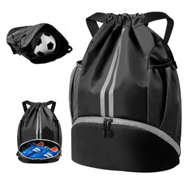 BROTOU Unisex Drawstring Backpack, Waterproof Gym Bag, Large Oxford PE Bag, Students School Bag, Durable Sports Ball Bag, with Shoe Bag (Dark Grey)