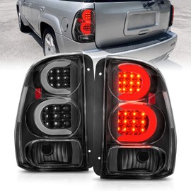 AmeriLite for 2002-2009 Chevy Trailblazer/EXT Clear Black C-Type LED Tube Tail Lights Brake Lamps Pair - Driver and Passenger Side