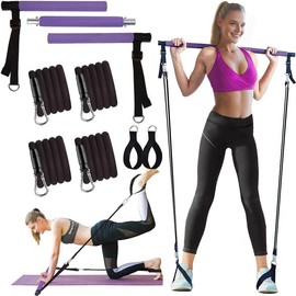3 Sectional Pilates Bar with Stacking Resistance Band, 1 Set Pilates Bar Kit, Pilates Resistance, Home Gym Equipment for Women & Men, Exercise Equipment, Fall Gift, Christmas Gift - Color: Lilac, Specification: one-size