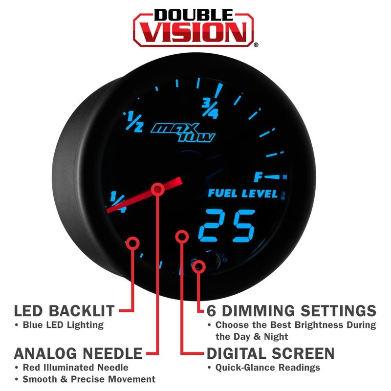 MaxTow Double Vision Fuel Level Gauge Kit - Black Gauge