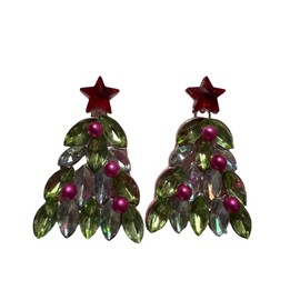 Betsey Johnson Rose Gold Tone Christmas Tree Drop Earrings