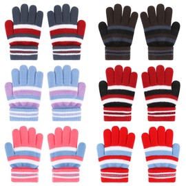 QKURT 6 Pairs Kids Magic Gloves, Colorful Striped Gloves Knitted Thickened Gloves Stretchy Mittens Winter Warm Gloves Thermal Mittens Aged 5 to 12 Years