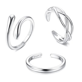 ZELORES 3Pcs 925 Sterling Silver Toe Rings for Women Celtic Knot Band Open Toe Rings Beach Barefoot Jewelry Minimalistic Adjustable Rings Set (Silver-Set1)