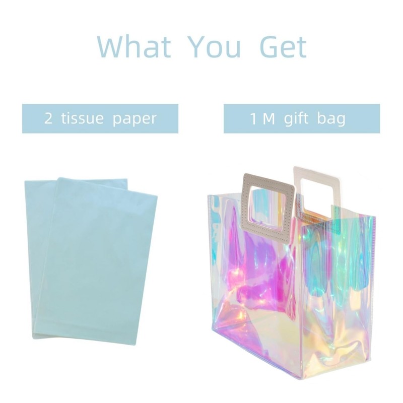 VUOJUR Holographic Medium Gift Bag with Tissue Paper Reusable Birthday