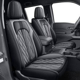 AOMSAZTO Seat Covers Fit for Nissan Frontier 2009-2024 2025 Crew Cab Extended Cab Faux Leather Full Set Truck Pickup Car Seat Covers (Black & Grey, 5 Seats)