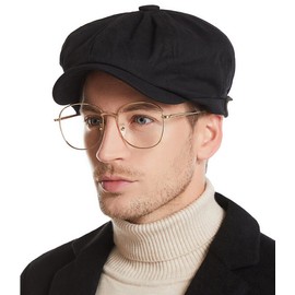 Clakllie Cotton Newsboy Cap Summer Flat Cap Gatsby Cap Men's Adjustable Flat Cap Vintage Plate Hat Gatsby Cabbie Cap, H-BL42-Black