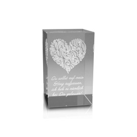 VIP-LASER 3D XL Glass Crystal with Decorated Heart and Love Saying "Du sollst auf mein Herz aufpassen ich hab es nämlich bei Dir gelassen!" Engraving