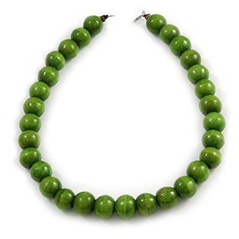 Avalaya Chunky Lime Green Wood Bead Necklace - 60cm L