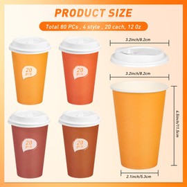 80 Pcs 12 oz Orange Disposable Coffee Cups with Lids Orange Gradient Party Paper Cups Baby Shower