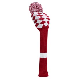 LeFeng 1Pcs Golf Club Cover, Knitted Golf Head Cover for 460cc Driver Fairway Woods and Hybrid with Cute Pom Pom and Number Tag(Red White Plaid, for Hybrid)