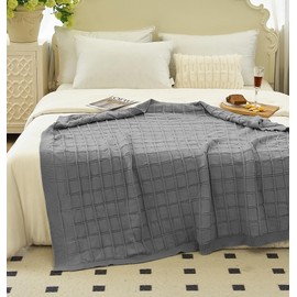 ATMOSURELY Ultra Soft Checkered Cable Knit Throw Blanket Cozy Plaid Knitted Blanket Lightweight Warm Woven Farmhouse Blanket All Seasons for Sofa Bed Couch Camping Travel 50x60 Inches (Grey, 50"x60")