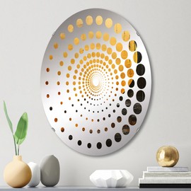 DesignQ Luna in Space with Lemon Tones - Our Solar System Spiral Dot Fantasy - 24x36 Inches - Oval Decorative Wall Mirror for Bathroom, Bedroom, Entryway, Living Room, Vanity Room and Modern Décor
