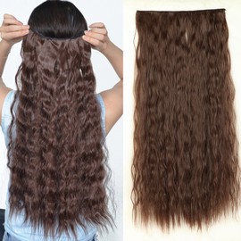 SEGO Clip-In Extensions 1 Weft 5 Clips Hairpiece Corn Wavy Hair Thickening Synthetic Hair Like Real Hair Wavy Medium Brown 10 inch/25.5 cm - 120 g