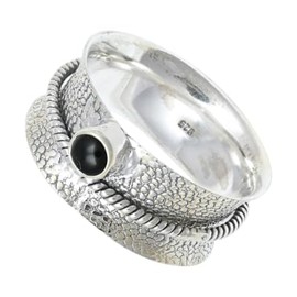 JEWELSTREZORO Onyx Edelstein Spinnerring 925 Sterling Silber Spinner Männer & Frauen Meditationsring Alle Größen Handarbeit Jewerly TSR153E_58 (18.5)