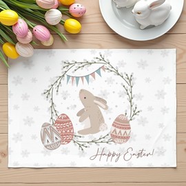 Easter Bunny Decorative Placemats, Set of 4, 18x14 inches, Happy Easter Design with Floral Pattern