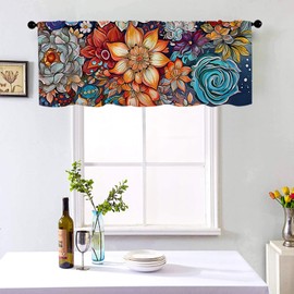 BrilliStar Boho Flower Kitchen Curtains Colorful Oil Painting Flowers Design for Windows Valances Rod Pocket Curtain Valance for Bathroom Living Room Cafe 54x18 inch Window Treatment for Home Décor