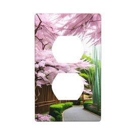 Duplex Socket Decorative Wall Plate Electrical Receptacle Light Switch Cover Art Faceplate Switchplate for Home Decor 4.5 X 2.76 In Bamboo and Cherry blossoms Tree Zen Printing