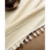 ZeeMart Hemstitched Embroidery Striped Boho Tablecloth 54x54 Inch Beige, Heavy