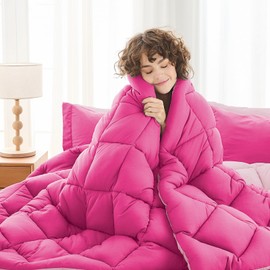 MUXHOMO 7 Pieces Full Comforter Set, Reversible Bed in a Bag Full Size, All Season Bedding Set with Comforter, Flat Sheet, Fitted Sheet, Pillowcases & Shams, Dark Pink & Baby Pink