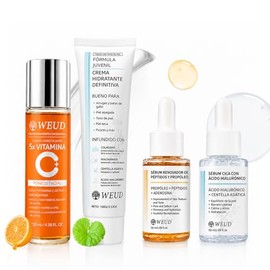WEUD Skin Care Coreano 4 En 1 Kit, con 1 Crema Hidratante Niacinamida + 1 Tonico Hidratante 5X Vitamina C Activa + 1 Serum Centella Asiatica + 1 Serum