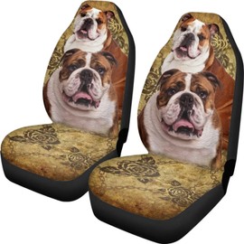 Xoenoiee Old English Bulldog Floral Print Car Seat Cover Universal Fit 2 PCS Car Front Seat Cover Car Seat Protector for Truck SUV VAN