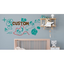 Custom Name Pirate Map Wall Decal | Peel and Stick Pirate Wall Decor | Map for Kids | Sticker Wall Decal | (16"Hx33"W)