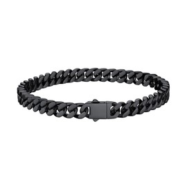 5mm Men's Cuban Link Chain Bracelet Gift for Men Cool Sturdy Black Mens Hand Chain Hip Hop Bracelets for Men Party Jewelry, Hypoallegenic Tranish Resistant, 5mm 21cm/8.3Inch