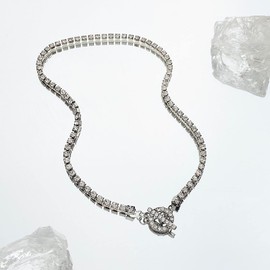 Zeshimb Diamond Tennis Choker Necklace Bling Cubic Zirconia Toggle Clasp Necklace Cz Tennis Chain Necklace OT Buckle Crystal Chain Necklace Jewelry for Women Men