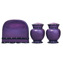 ACK Ceramic Hand Painted Tuscany Purple Ruffle Refillable Napkin Holder, Salt & Pepper Shaker Set, Kitchen Décor