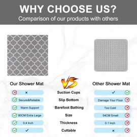 Square Shower Mat Non Slip: 32 x 32 Inch Extra Large Shower Mats with Drain Holes - Soft Comfort Loofah Shower Mat Anti Slip Quick Drying Easy Cleaning