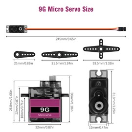 Servo Motor with Metal Gear Servo Motor Binghe 6 Pieces 9G Micro Servos Turning Angle 90-180° RC Servo with JR Plug 30 cm Cable for RC Helicopter, Flight Boat, Robot Compatible with Arduino