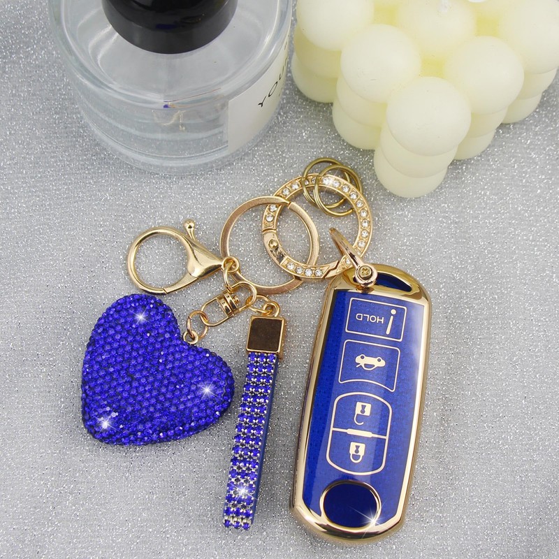 Key Fob Cover with Diamond Keychain for Women, Car Key