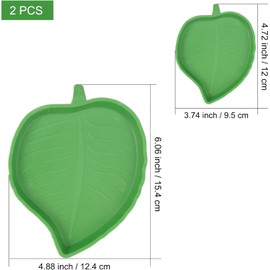 2 Pieces Leaf Reptile Food Water Bowl Plate Dish, 12cm/ 15.4cm Tortoise Accessories, Tortoise Water Bowls, Leaf Shape Plastic Reptile Feeder, for Lizards, Hamsters, Snakes or Small Reptiles (Green)