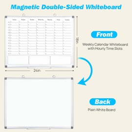ONAVIA White Board Dry Erase Board for Wall, Magnetic Whiteboard Calendar 24" X 18", Weekly Calendar Whiteboard with Hourly Time Slots, Hanging Double-Sided White Board for Office,School,Home - 1 Pack
