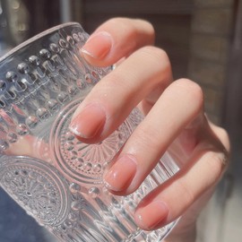 Bhidenaw Nail Tips, 24 Pieces, Nail Tips, Short, Japanese Style, Cute, Simple, Stylish, For Various Occasions, Nail Sticker, Glossy, Fake Nails, Nail File Included, Bright Edge