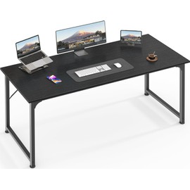 Huuger Computer Desk, 55 Inch Office Desk, Gaming Desk with Storage, Writing Desk Work Desk for Home Office, Study, Modern Simple Desk, Large Legroom, Metal Frame, Black